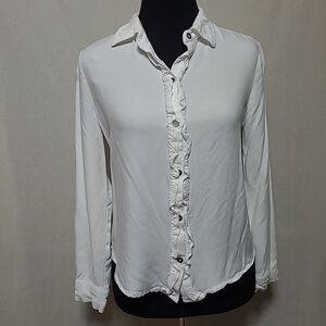 Gypsies and Moondust Long Sleeve Button Down Up Top Size M Cream Ruffle